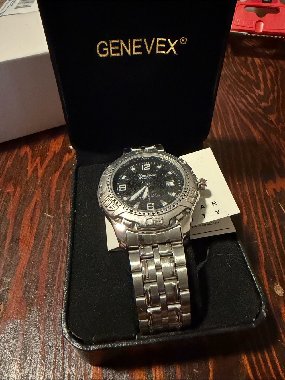 Genevex Men’s Silver Stainless Steel Watch with Black Dial